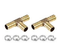 sourcing map Raccord Cannelé Barbelé Tube 10mm OD T Forme Tuyau Connecteur Laiton 2Pcs avec 6Pcs 6-12mm Tube Pinces