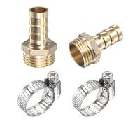 sourcing map Raccord Cannelé Laiton Tuyau Barbelé Droit 12mm x G1/2 Mâle Filetage Tuyau Connecteur avec Acier Inoxydable Tube Pince Paquet de 2