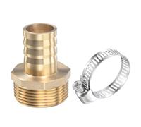 sourcing map Raccord Cannelé Laiton Tuyau Droit 25mm x G1-1/4 Mâle Filetage Tuyau Connecteur avec Acier Inoxydable Tuyau Pince Paquet de 1