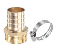sourcing map Raccord Cannelé Laiton Tuyau Droit 32mm x G1-1/4 Mâle Filetage Tuyau Connecteur avec Acier Inoxydable Tuyau Pince Paquet de 1
