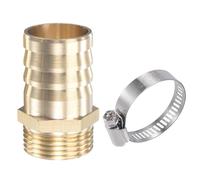 sourcing map Raccord Cannelé Laiton Tuyau Droit 32mm x G1 Mâle Filetage Tuyau Connecteur avec Acier Inoxydable Tuyau Pince Paquet de 1