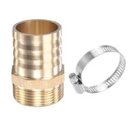 sourcing map Raccord Cannelé Laiton Tuyau Droit 38mm x G1-1/4 Mâle Filetage Tuyau Connecteur avec Acier Inoxydable Tuyau Pince Paquet de 1