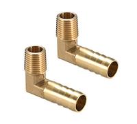 sourcing map Raccord Cannelé Tuyau Barbillon Laiton 90° Coude 12 mm Barbelé à 1/4 PT Mâle Tuyau 2Pcs