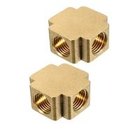 sourcing map Raccord tuyauterie laiton Croix Barstock filetage femelle 1/4 PT 4 voies 2Pcs