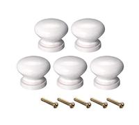 sourcing map Rond Bois Poignées 5Pcs 28mm Diamètre Cabinet Meubles Cuisine Poignées pour Commode Tiroir Armoire Blanc