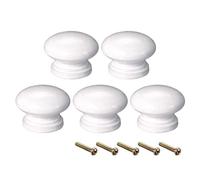 sourcing map Rond Bois Poignées 5Pcs 34mm Diamètre Cabinet Meubles Cuisine Poignées pour Commode Tiroir Armoire Blanc