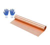 sourcing map Rouleau de feuille de cuivre 1 m, 1000 x 300 x 0,02 mm, bande de cuivre pur clignotant, plaque métallique avec gants étanches pour toiture, réparation de maison, projets de bricolage