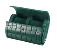 sourcing map Rouleau de montre de voyage portable en cuir à 2 emplacements pour homme et femme, organiseur de rangement de montres avec coussin amovible pour voyage, affichage, texture rayée, vert