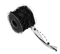 sourcing map Ruban de perles artificielles de 1,9 cm x 9,9 m - Ruban en mousseline de soie - Guirlande de perles synthétiques pour loisirs créatifs, maison, fête de mariage, arbre de Noël - Noir