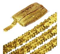 sourcing map Ruban De Sequins Élastique De 11 Mètres Et 3 Rangées De Paillettes Plates De 1,2 Pouce, Ruban En Tissu De Paillettes Pour L'Artisanat, La Couture Diy, Couleur Dorée