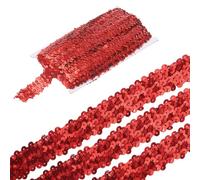 sourcing map Ruban De Sequins Élastique De 11 Mètres Et 3 Rangées De Paillettes Plates De 1,2 Pouce, Ruban En Tissu De Paillettes Pour L'Artisanat, La Couture Diy, Couleur Rouge.