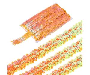 sourcing map Ruban De Sequins Élastique De 11 Mètres Et 3 Rangées De Sequins Plats De 1,2 Pouce, Bande De Sequins Pailletés En Tissu Pour Travaux Manuels, Couture Diy, Couleur Orange