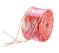 sourcing map Ruban en organza transparent brillant de 40 mm de large, 23 m de long, rouge pastel et irisé pour emballage cadeau, bouquet, nœuds de mariage
