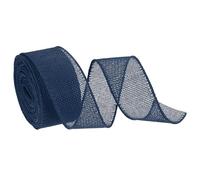 sourcing map Ruban en toile de jute avec bords métalliques - Bleu marine - 3,8 cm x 4,6 m - Pour emballage cadeau, nœud, couronne, sapin de Noël, bouquet de fleurs