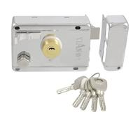sourcing map Silver Tone Metal Left Hand Deadbolt Rim Night Latch Door Lock Set w 5 Keys