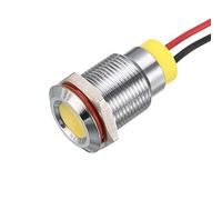 sourcing map Témoin Lumineux Signal AC/DC 12V 12mm Lampe Tableau Bord Montage Panneau Encastré Jaune LED Coque Métal
