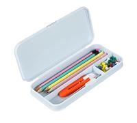 sourcing map Trousse à crayons en plastique rigide avec couvercle à clipser pour stylos, marqueurs, gommes, règles, recharges, taille-crayons, agrafeuses, ruban correcteur, bleu, 20 x 9 x 3 cm