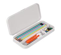 sourcing map Trousse à crayons en plastique rigide avec couvercle à clipser pour stylos, marqueurs, gommes, règles, recharges, taille-crayons, agrafeuses à ruban correcteur, gris, 22 x 9 x 3 cm