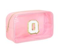 sourcing map Trousse de maquillage initiale transparente avec fermeture éclair, pochette de maquillage portable pour un usage quotidien, rose, Lettre Q