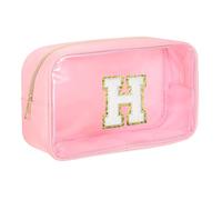 sourcing map Trousse de maquillage initiale transparente avec fermeture éclair, pochette de maquillage portable pour un usage quotidien, rose, Lettre H
