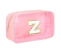 sourcing map Trousse de maquillage initiale transparente avec fermeture éclair, pochette de maquillage portable pour un usage quotidien, rose, Lettre Z