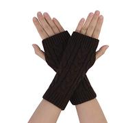 sourcing map Unisex Thumbhole sans doigts Gants tricot tressé Marron foncé One Size