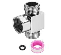 sourcing map Vanne de dérivation de douche G1/2" à 3 voies, adaptateur en T en acier inoxydable avec ruban PTFE et joint pour robinet d'angle de bidet, (46 mm, argenté)