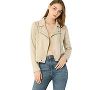 sourcing map Veste courte pour femme Soft Moto Poches zippées Vestes de motard en faux suède Beige M