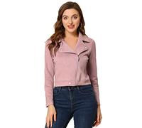 sourcing map Veste courte pour femme Soft Moto Poches zippées Vestes de motard en faux suède Rose S