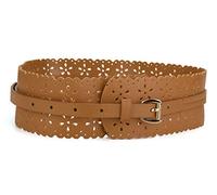 sourcing map Vintage Creux Floral Cuir Sangle Ceinture Large Ceintures Avec Boucle Femmes marron 28"-31" taille