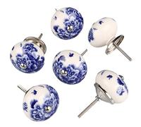 sourcingmap 6x Bouton de Meuble Bouton Porte Bouton Tiroir Placard Armoire Poignée de Meuble vintage céramique peint Pivoine Blanc bleu
