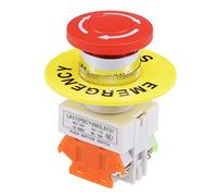 sourcingmap Bouton poussoir d'arrêt d'urgence avec trou de montage de 22 mm - Rouge - Avec panneau d'arrêt d'urgence de 60 mm - 1NO 1NC