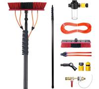 Sourcingmap Brosse de nettoyage télescopique en fibre de carbone avec distributeur de savon à angle réglable et connecteur de tuyau universel pour panneaux solaires, toits et voitures Tête de brosse