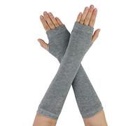 sourcing map Gants chauffe-bras longueur coude pour femmes, 1 paire, trou pour le pouce, sans doigts gris One Size