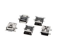 sourcingmap Lot de 5 Mini USB Type B Femelle 5 Broches PCB SMD SMT 180° Prise Jack