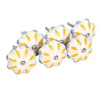sourcingmap Lot de 6 pièces boutons ronds en céramique chics, de style ancien, bleus et blancs, à motif floral, peints à la main pour placards, penderies, armoires, tiroirs, portes, Gazania, 6 Pack