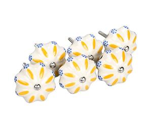 sourcingmap Lot de 6 pièces boutons ronds en céramique chics, de style ancien, bleus et blancs, à motif floral, peints à la main pour placards, penderies, armoires, tiroirs, portes, Gazania, 6 Pack