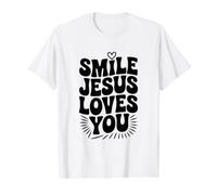 Souriez, Jésus Vous Aime, Foi chrétienne, Source d'inspiration T-Shirt Graphique avec Valeur, Homme, Blanc, M