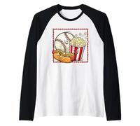 Sourire Baseball Popcorn et Hot-Dog Cartoon Apparel Manche Raglan