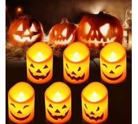 Sourire de soleil Ensemble de 6 bougies LED Décoration d'Halloween Orange