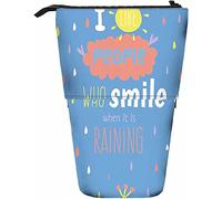 Sourire quand il pleut crayon télescopique étui à crayons stylos boîte de rangement avec fermeture éclair pour femmes hommes garçons filles mignon drôle lettrage soleil pluie arc-en-ciel nuage