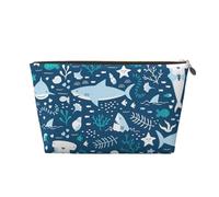 Sourire Requin Animaux Marins Poissons Étoile De Mer Bleu, Trousse de Maquillage Trousse à cosmétiques Trousse de Toilette de Voyage Portable Pochette de Toilette