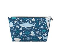 Sourire Requin Animaux Marins Poissons Étoile De Mer Bleu, Trousse de Toilette Trousse de Maquillage Sac à cosmétiques Trousse de Toilette de Voyage Portable