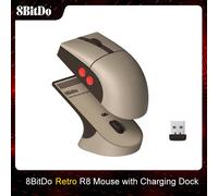 Souris 8BitDo Retro R8 avec station de charge, capteur optique PAW 3395 DPI 26 000, souris sans fil avec taux de polling 4K, programmable C64