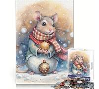 Souris Aquarelle avec décorations de Noël Puzzle de 1000 pièces pour Adolescents Entraînement de la mémoire Évasion paisible Découpe Impeccable Cadeau d'hiver (50x75cm)