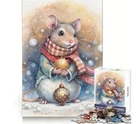 Souris Aquarelle avec décorations de Noël Puzzle de 1000 pièces pour Adultes Stimulation cérébrale Loisirs paisibles Assemblage Solide (38x52cm)