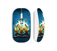 Souris blanc Sans Fil OM dorée brilant droit au but fond bleu