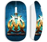 Souris blanc Sans Fil OM dorée brilant droit au but fond bleu Maniacase G