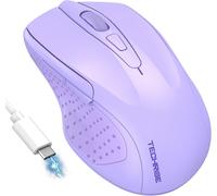 Souris Bluetooth Rechargeable(BT5.0/3.0 et 2.4G),Souris Sans Fil USB 4800 DPI,Souris Ergonomique Silencieuse,Mouse Adaptée Pour PC,Mac,Ordinateurs Portables et Toutes Surfaces,Violet Clair