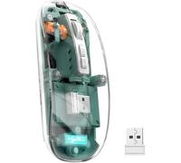 Souris Bluetooth Sans Fil T900, Souris Sans Fil Mince Multi-Appareils (Double Mode : Bt 5.1/5.2+2.4G), Batterie 400 Mah 2400 Dpi Souris Usb Optique Transparente (Vert)